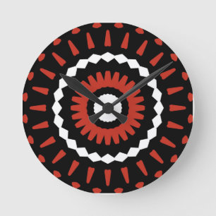 Reloj Redondo Mediano Mandala tribal roja 