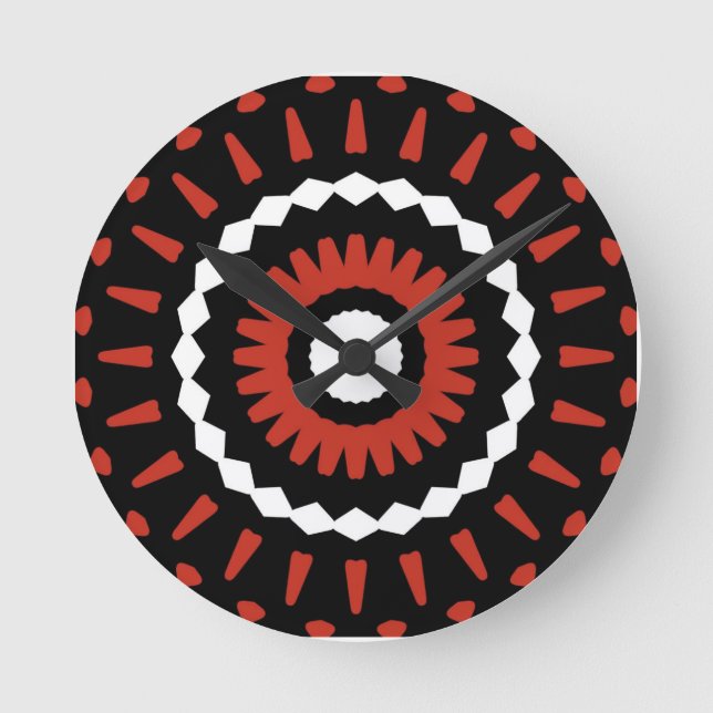 Reloj Redondo Mediano Mandala tribal roja  (Anverso)