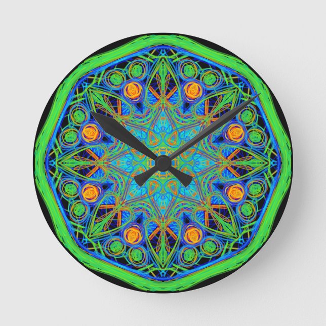 Reloj Redondo Mediano Mandala verde azul (Anverso)