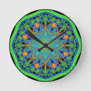 Reloj Redondo Mediano Mandala verde azul