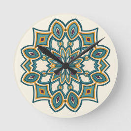 Reloj Redondo Mediano Mandalas de Flor Teal 