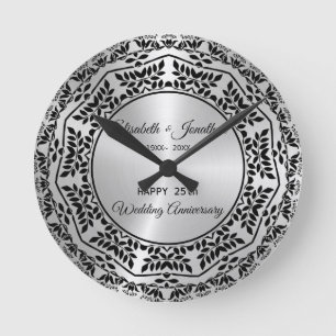Reloj Redondo Mediano Mandalas de Hojas Negras 25 Aniversario