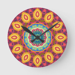 Reloj Redondo Mediano Mandalas Florales Abstractos de Colores Brillantes