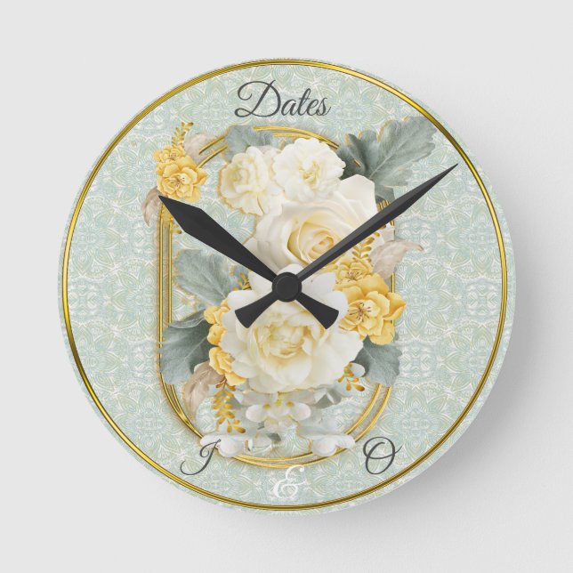 Reloj Redondo Mediano Mandalas verdes, amarillas y blancas sin foco (Anverso)