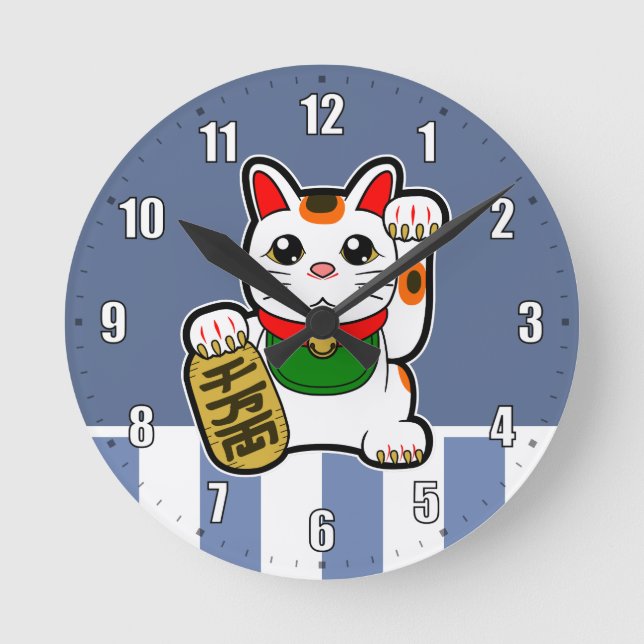 Reloj Redondo Mediano Maneki Neko: Gato afortunado japonés (Anverso)