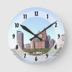 Reloj Redondo Mediano Manhattan NY - Manhattan Skyline en un día despeja