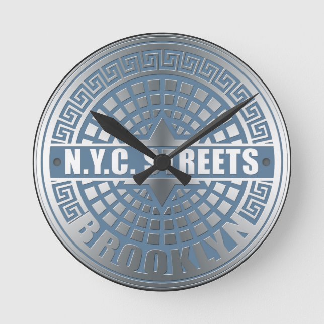Reloj Redondo Mediano Manhole Cover Brooklyn Blue (Anverso)