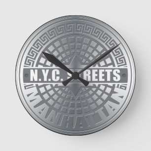 Reloj Redondo Mediano Manhole Cubre Manhattan
