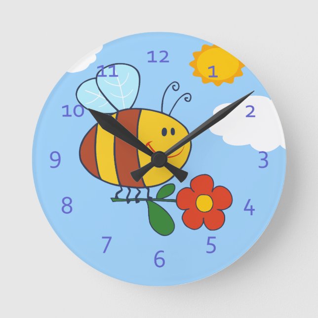 Reloj Redondo Mediano Manosee el diseño del dibujo animado de la abeja (Anverso)