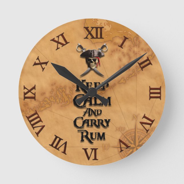 Reloj Redondo Mediano Mantener La Calma Y Llevar Rum (Anverso)