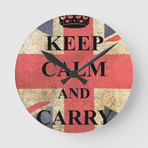 Reloj Redondo Mediano Mantenga tranquilo para continuar la bandera britá