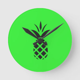 Reloj Redondo Mediano manzana de pino negro en verde
