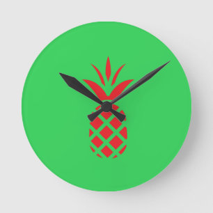 Reloj Redondo Mediano manzana de pino rojo en verde