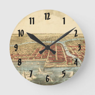 Reloj Redondo Mediano Mapa Antiguo de Chicago, Calle LaSalle y Río