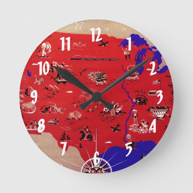 Reloj Redondo Mediano Mapa antiguo de la Oficina de Turismo de Estados U (Anverso)