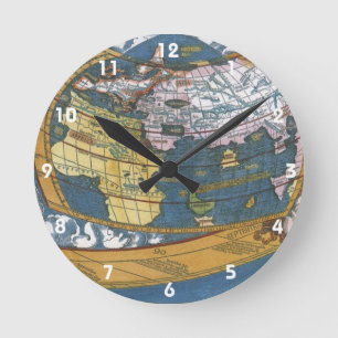 Reloj Redondo Mediano Mapa Antiguo del Mundo con Claudio Ptolomeo, 1507