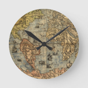 Reloj Redondo Mediano Mapa Antiguo del Mundo de Forlani de 1565 Cartogra