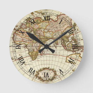 Reloj Redondo Mediano Mapa Antiguo del Viejo Mundo de Frederick de Wit, 