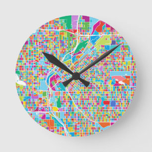 Reloj Redondo Mediano Mapa colorido de Denver