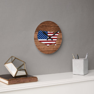 Reloj Redondo Mediano Mapa de América Bandera de América Superficie de m