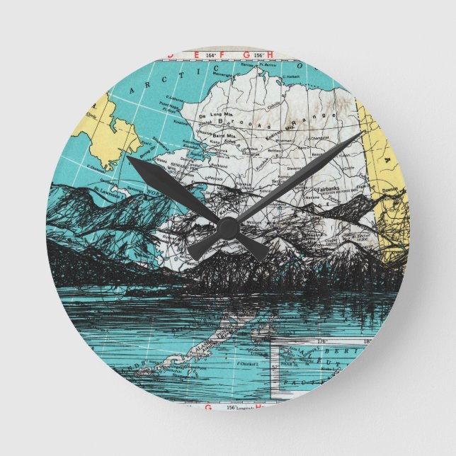 Reloj Redondo Mediano Mapa de arte de Alaska (Anverso)