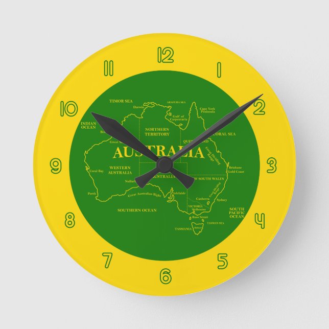 Reloj Redondo Mediano Mapa de Australia (Anverso)