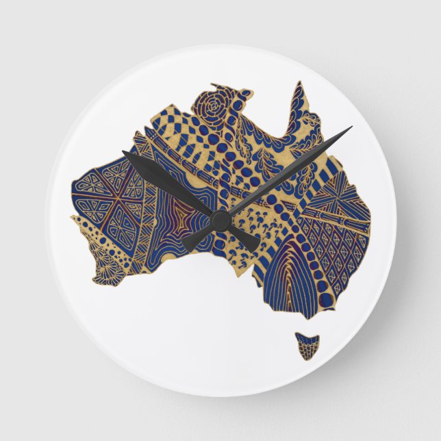 Reloj Redondo Mediano Mapa de Australia Tan-Blue-Red (Anverso)
