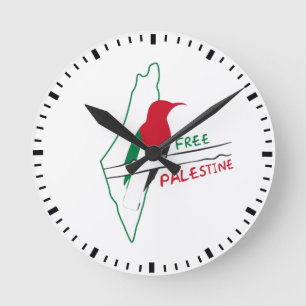 Reloj Redondo Mediano Mapa de aves de la bandera palestina
