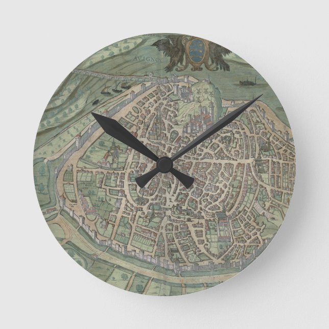 Reloj Redondo Mediano Mapa de Aviñón, de "Civitates Orbis Terrarum" (Anverso)