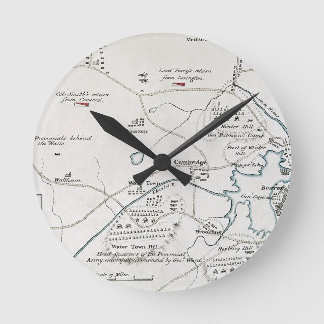 RELOJ REDONDO MEDIANO MAPA DE BOSTON-CONCORD, 1775 (Anverso)