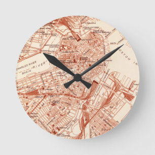 Reloj Redondo Mediano Mapa de Boston del vintage