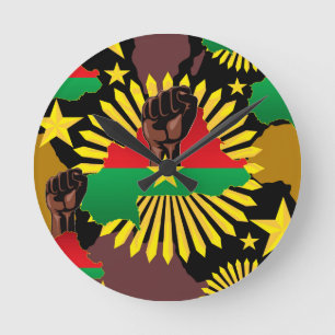 Reloj Redondo Mediano Mapa de Burkina, bandera y puño de la revolución