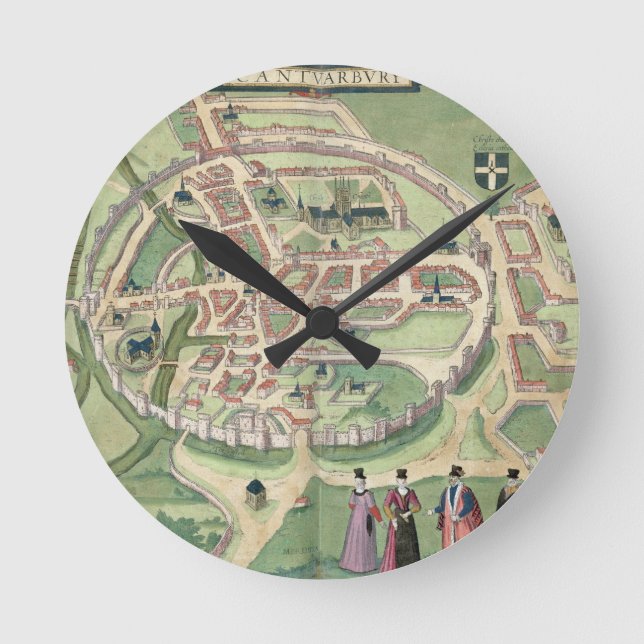 Reloj Redondo Mediano Mapa de Canterbury, de 'Civitates Orbis Terrarum' (Anverso)