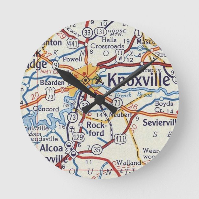 Reloj Redondo Mediano Mapa de cosechas de Knoxville Tennessee (Anverso)