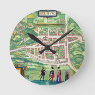 Reloj Redondo Mediano Mapa de Edimburgo, de 'Civitates Orbis Terrarum