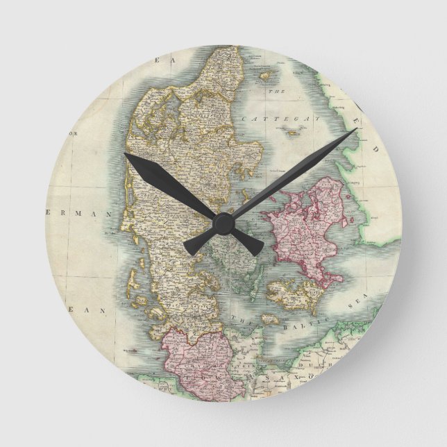 Reloj Redondo Mediano Mapa de época de Dinamarca (1801) (Anverso)