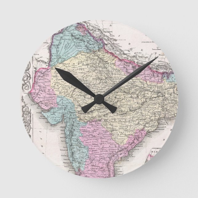 Reloj Redondo Mediano Mapa de época de la India (1855) (Anverso)