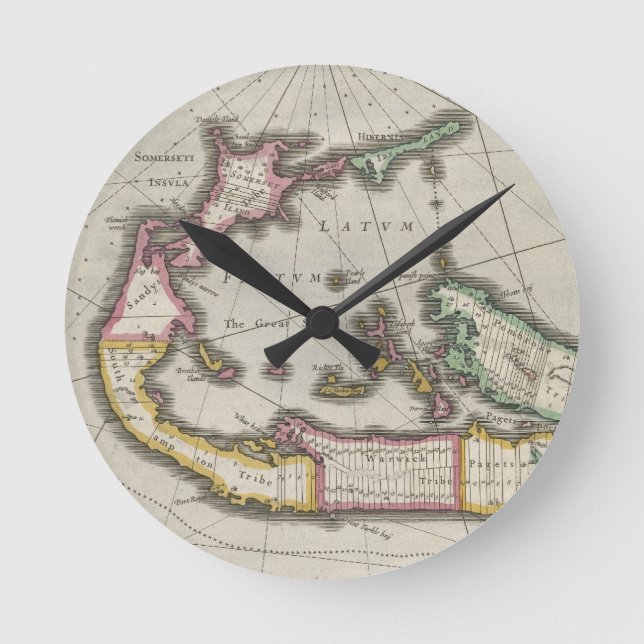 Reloj Redondo Mediano Mapa de época de las Bermudas (1638) (Anverso)