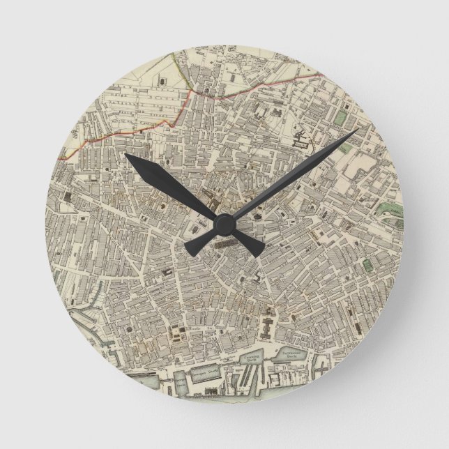 Reloj Redondo Mediano Mapa de época de Liverpool England (1836) (Anverso)