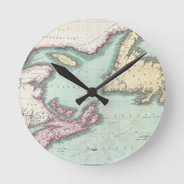 Reloj Redondo Mediano Mapa de época de Nueva Escocia y Nueva Fundación ( (Anverso)