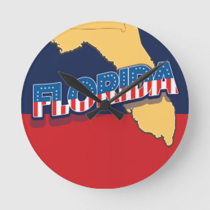 Reloj Redondo Mediano Mapa de Florida estrellas y barras