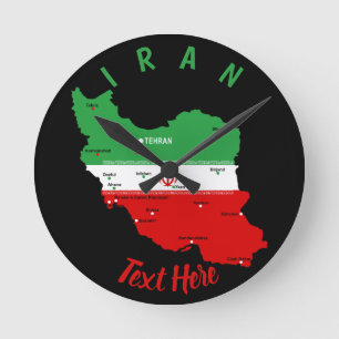 Reloj Redondo Mediano Mapa de Irán con bandera y emblema