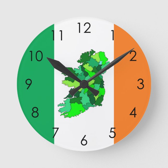 Reloj Redondo Mediano Mapa de Irlanda y bandera irlandesa (Anverso)