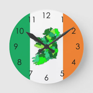 Reloj Redondo Mediano Mapa de Irlanda y de la bandera irlandesa