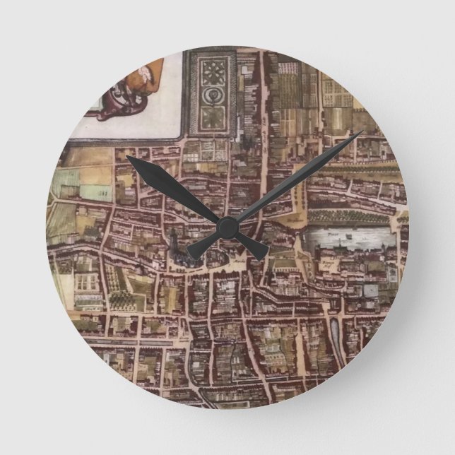 Reloj Redondo Mediano Mapa de la ciudad de Réplica de La Haya 1649 (Anverso)