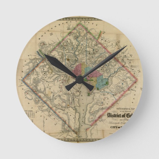 Reloj Redondo Mediano Mapa de la era de la guerra civil del distrito de (Anverso)