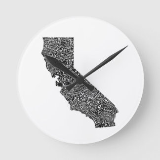 Reloj Redondo Mediano Mapa de la tipografía de California