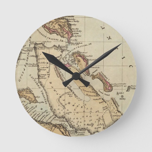 Reloj Redondo Mediano Mapa de las Bahamas (1823) (Anverso)