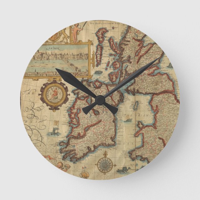 Reloj Redondo Mediano Mapa de las Islas Británicas, 1552 - 1629 (Anverso)