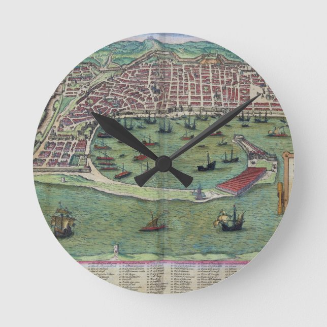 Reloj Redondo Mediano Mapa de Messina, de "Civitates Orbis Terrarum" (Anverso)